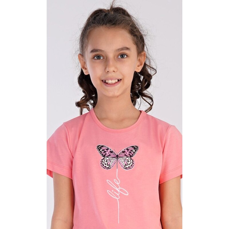 Vienetta Secret Dětská noční košile s krátkým rukávem Motýlek - lososová