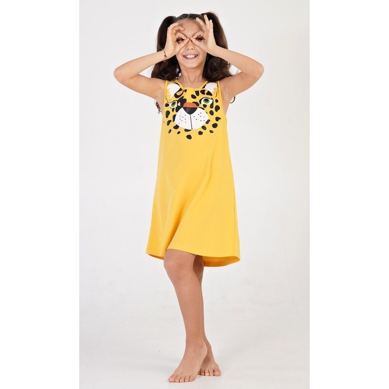 Vienetta Secret Dětská noční košile na ramínka Tygr - žlutá