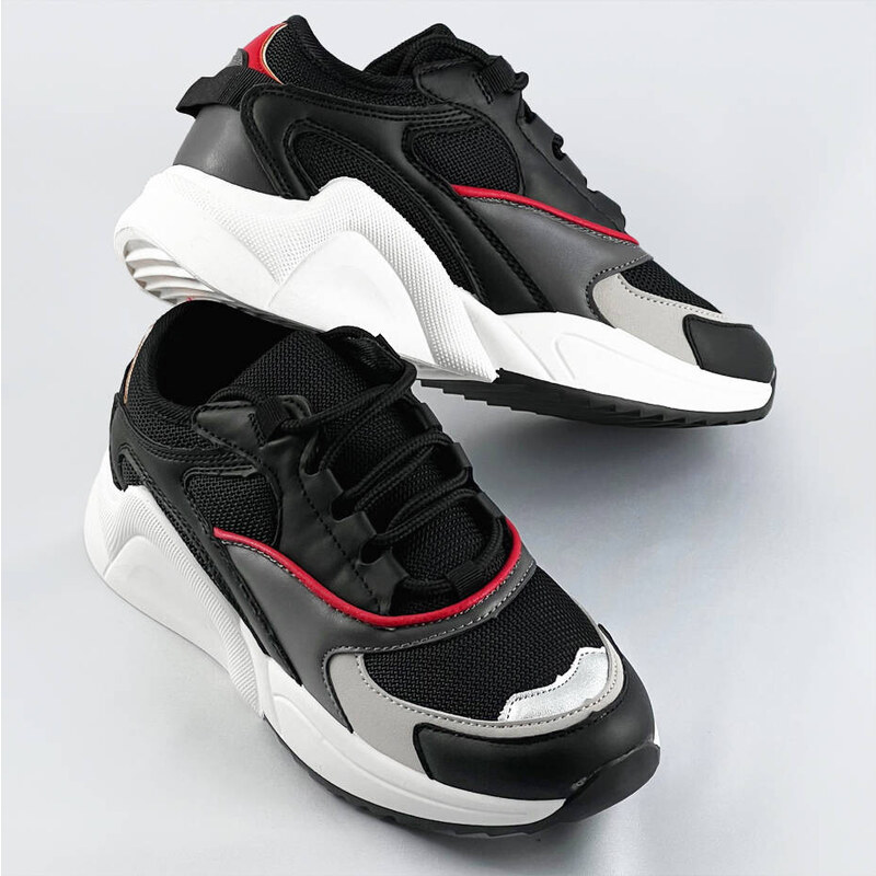 Černé šněrovací sneakersy s barevnými vsadkami model 17177620