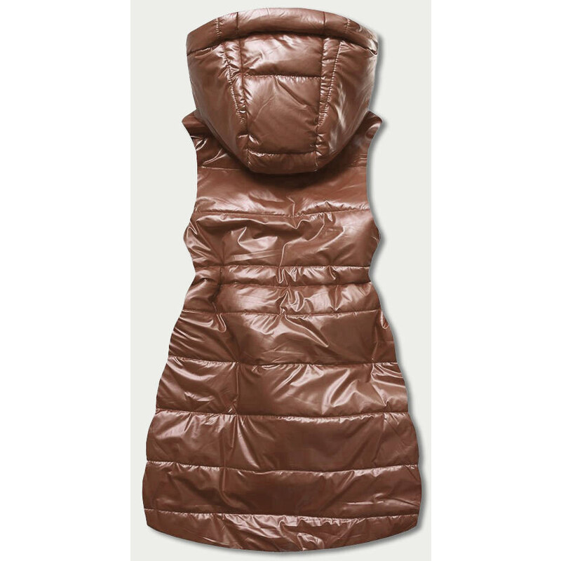 S'WEST Lesklá vesta v karamelové barvě s kapucí (B8130-14)
