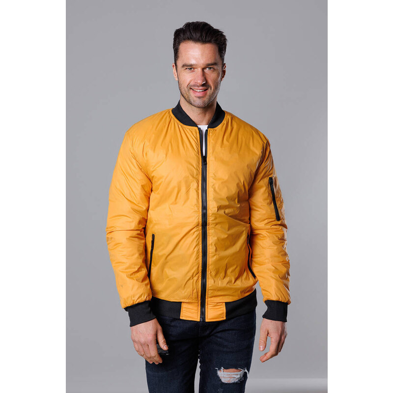 Tmavě žlutá pánská bunda typu bomber s podšívkou model 18344999