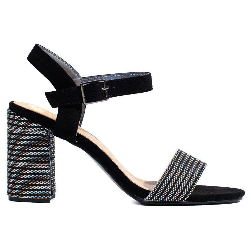 Krásné černé sandály dámské na širokém podpatku