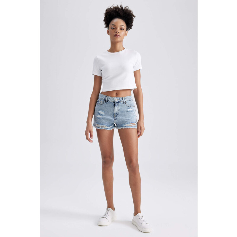 DEFACTO High Waist Crop-Tip Jean Shorts