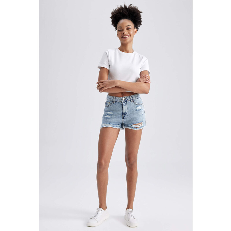 DEFACTO High Waist Crop-Tip Jean Shorts