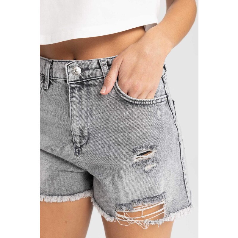 DEFACTO Normal Waist Cropped Side Leg Jean Shorts