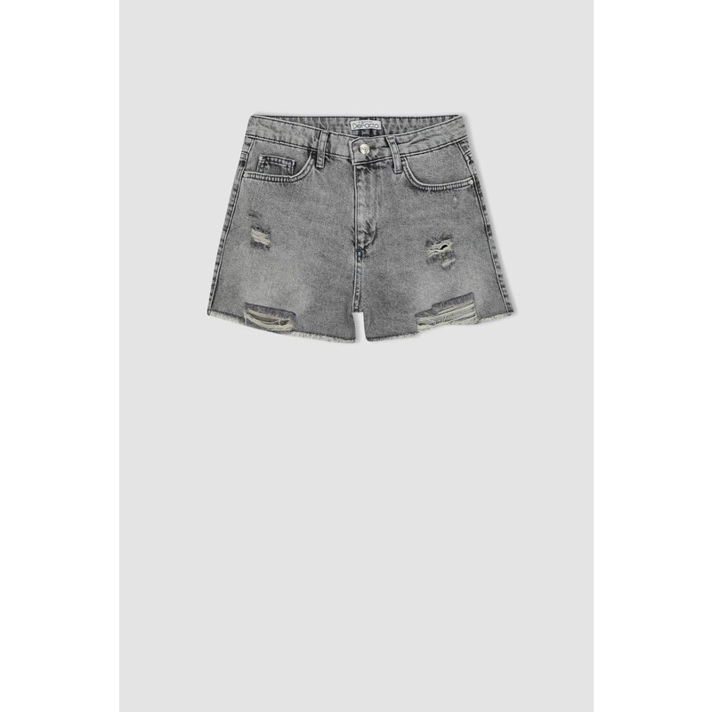 DEFACTO Normal Waist Cropped Side Leg Jean Shorts