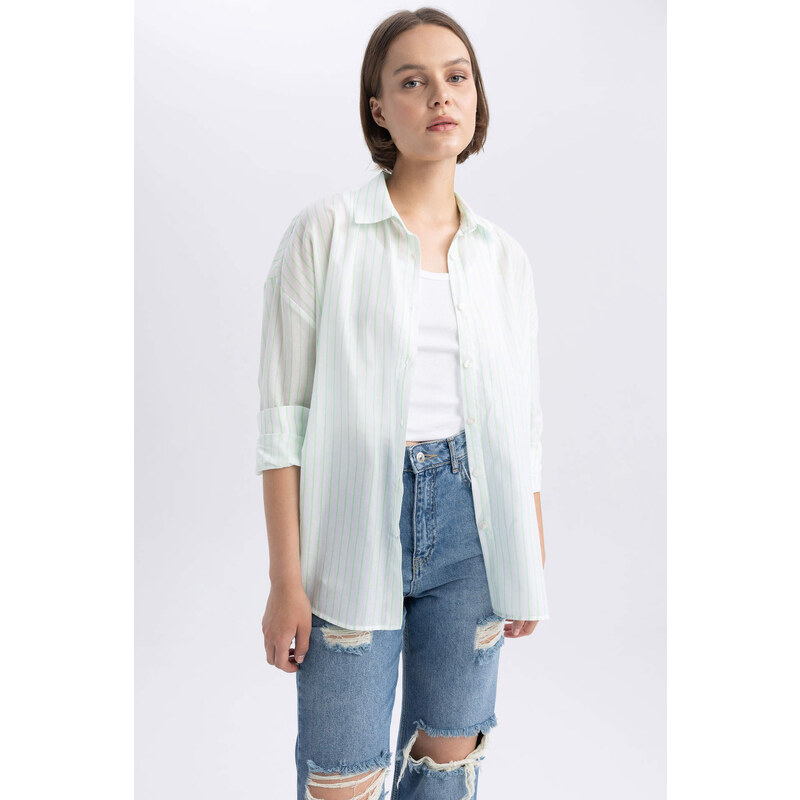 DEFACTO Oversize Fit Voile Printed Long Sleeve Shirt