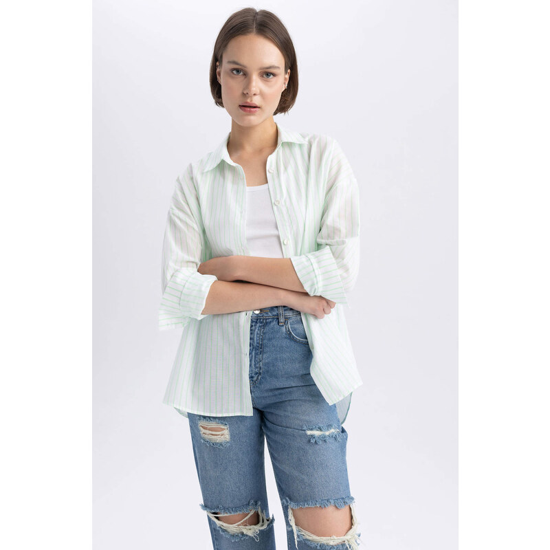 DEFACTO Oversize Fit Voile Printed Long Sleeve Shirt
