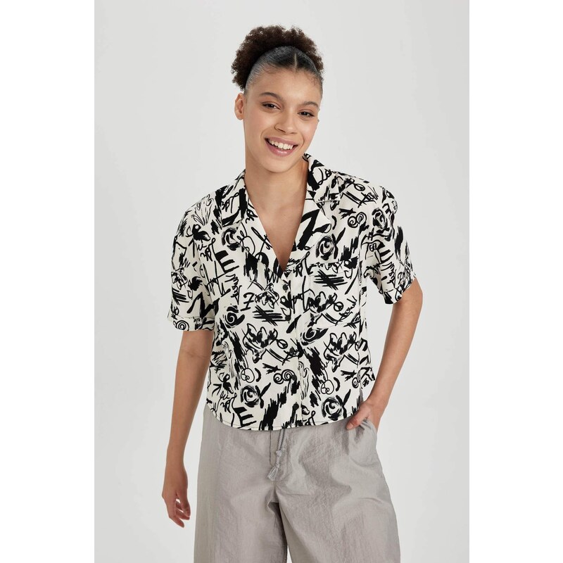 DEFACTO Regular Fit Pyjamas Collar Printed Short Sleeve Shirt