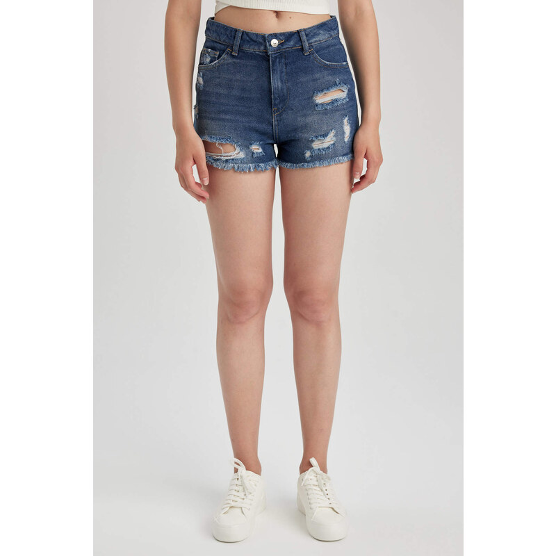 DEFACTO Normal Waist Cropped Side Leg Jean Shorts