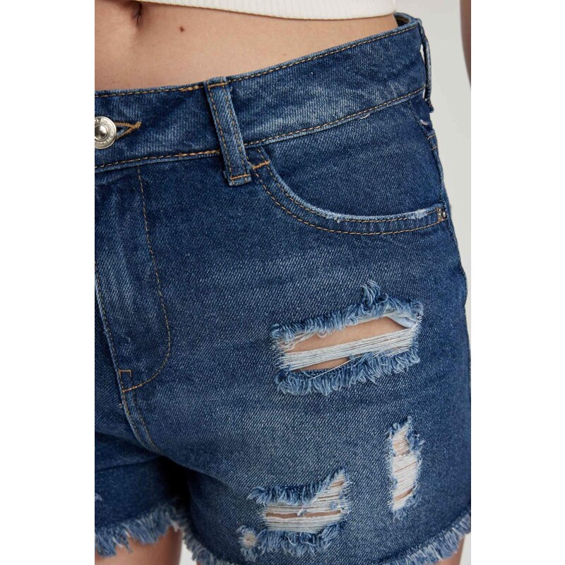 DEFACTO Normal Waist Cropped Side Leg Jean Shorts