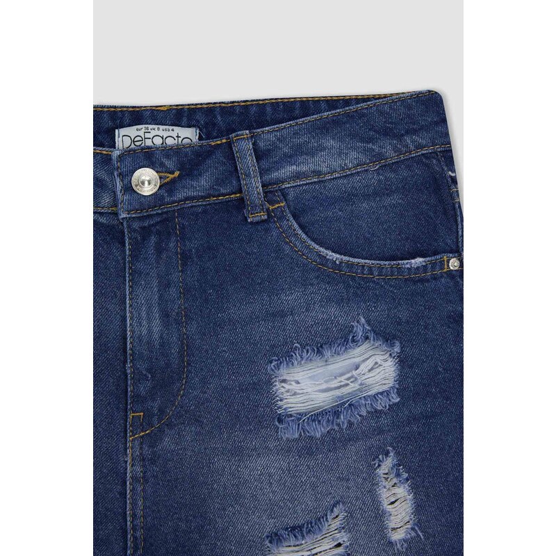 DEFACTO Normal Waist Cropped Side Leg Jean Shorts