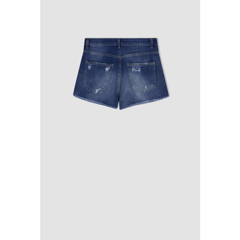 DEFACTO Normal Waist Cropped Side Leg Jean Shorts