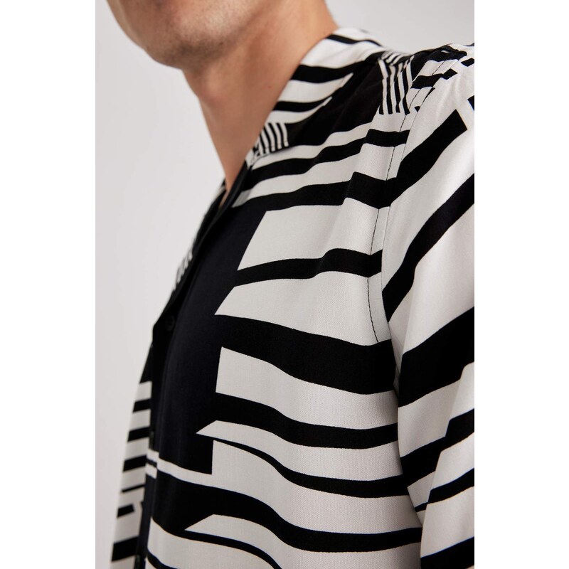 DEFACTO Regular Fit High Collar Printed Viscose Short Sleeve Shirt