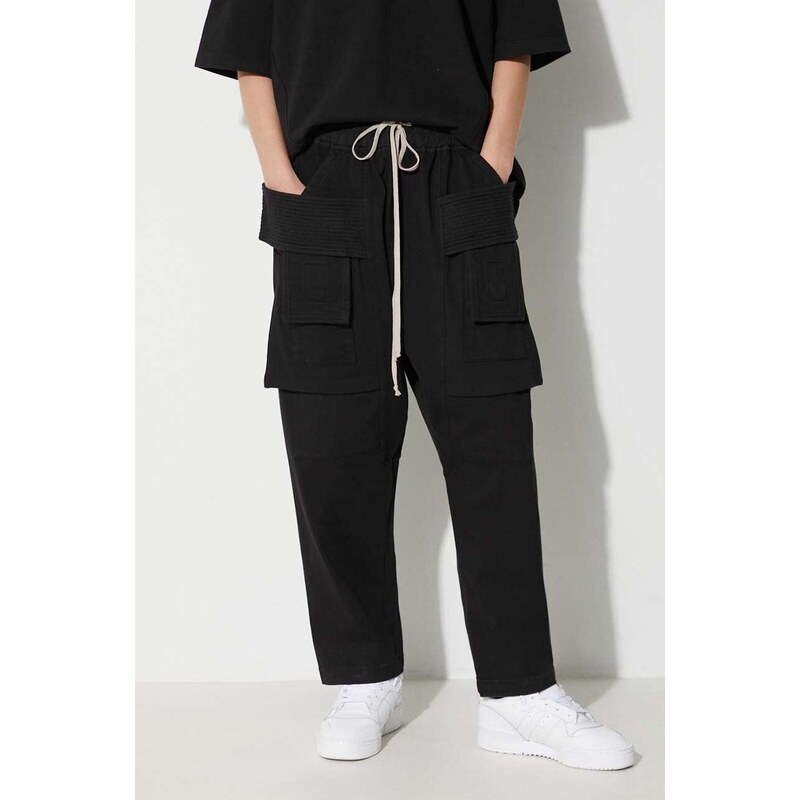 Bavlněné kalhoty Rick Owens černá barva, široké, medium waist