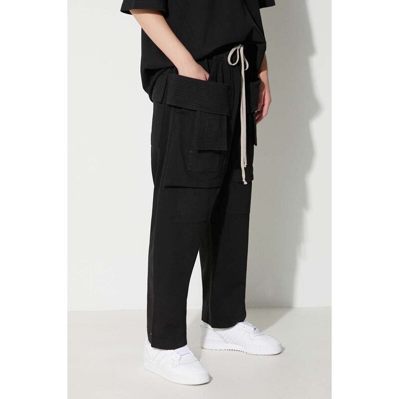 Bavlněné kalhoty Rick Owens černá barva, široké, medium waist