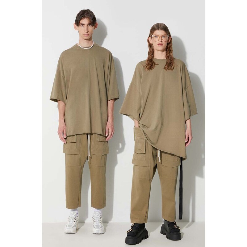 Bavlněné tričko Rick Owens zelená barva