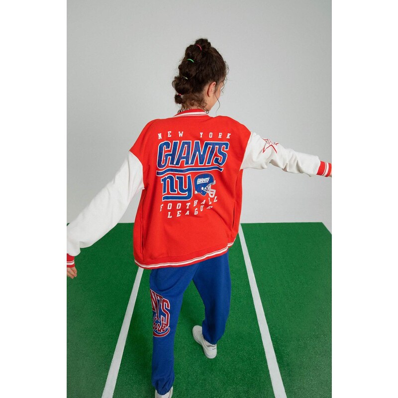 DEFACTO NFL New York Giants Licensed Oversize Fit College Collar Bomber Jacket