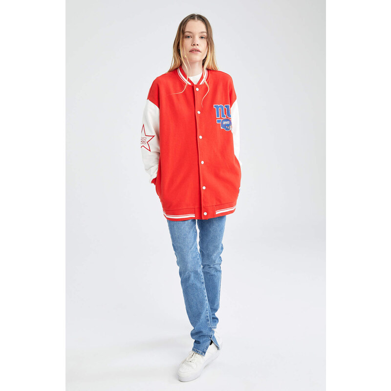 DEFACTO NFL New York Giants Licensed Oversize Fit College Collar Bomber Jacket