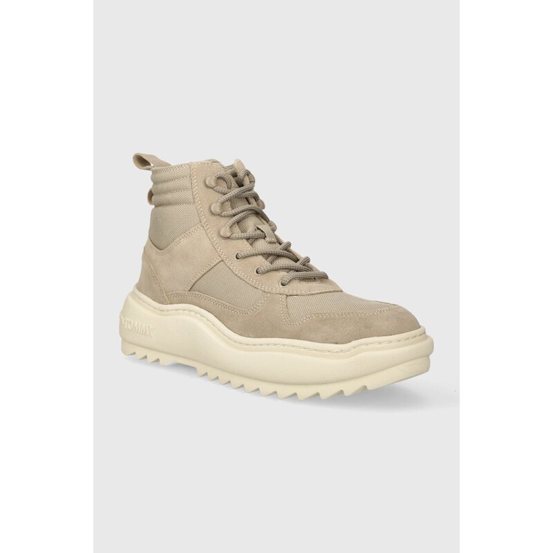 Sneakers boty Tommy Jeans TJM MIX MATERIAL BOOT béžová barva, EM0EM01245