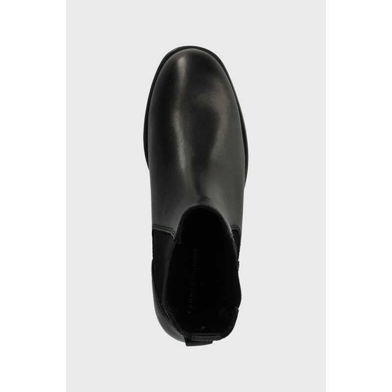 Kožené kotníkové boty Tommy Hilfiger ELEVATED ESSENT THERMO BOOTIE dámské, černá barva, na plochém podpatku, FW0FW07483