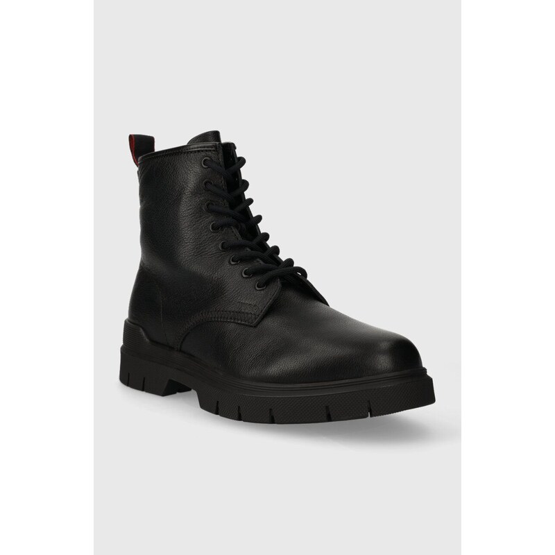 Kožené boty HUGO Ryan pánské, černá barva, 50503862