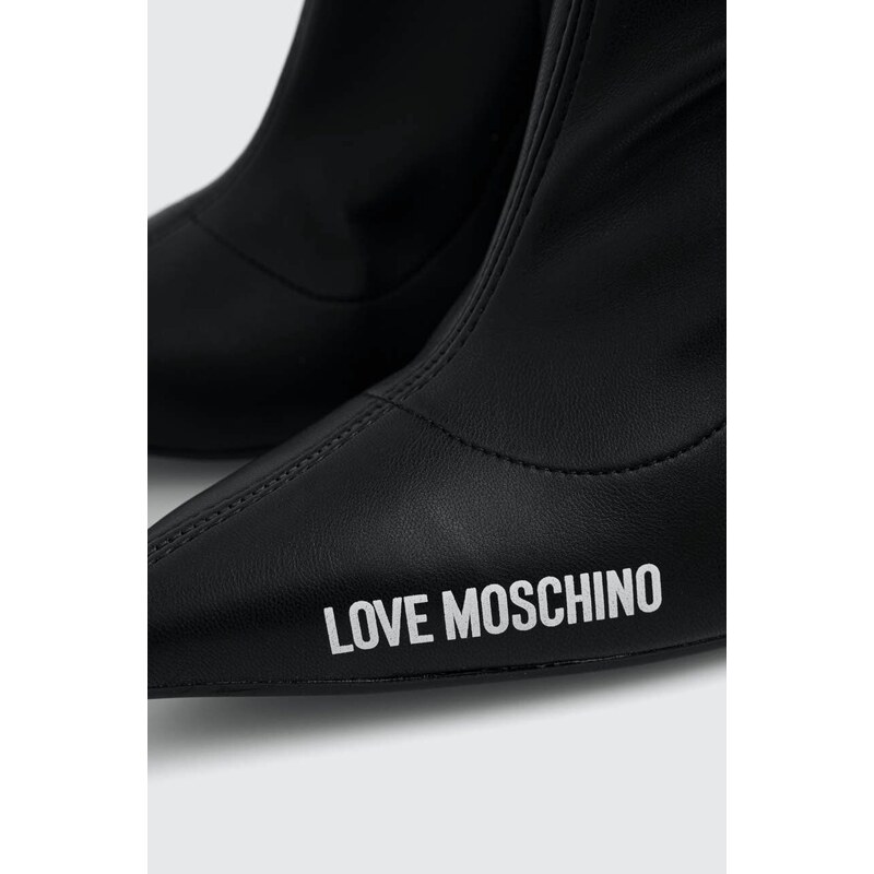Kozačky Love Moschino SPILLO95 dámské, černá barva, na podpatku, JA26109G0HIEZ000