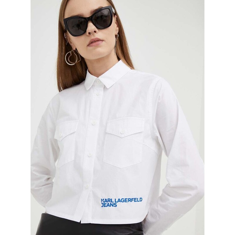 Košile Karl Lagerfeld Jeans bílá barva, regular, s klasickým límcem