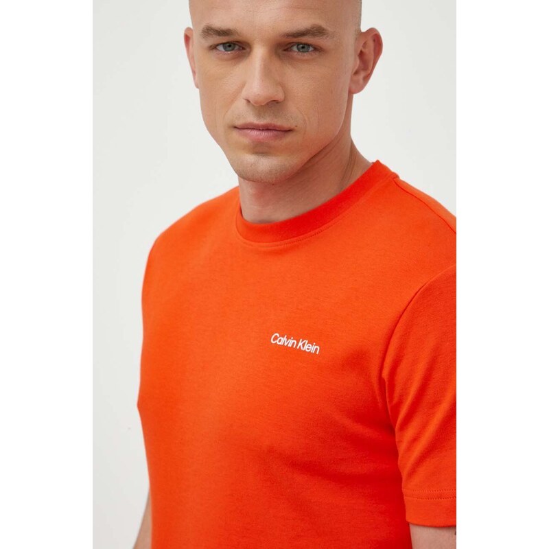 Bavlněné tričko Calvin Klein oranžová barva