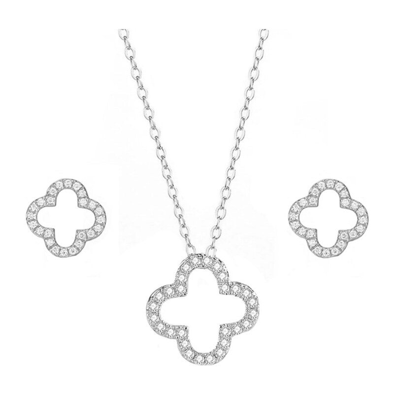 GRACE Silver Jewellery Souprava šperků se zirkony Čtyřlístek, stříbro 111144941