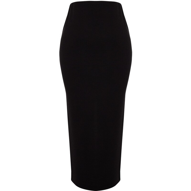 Trendyol Black Knitted Midi Skirt With Slit Detail and Soft Touches