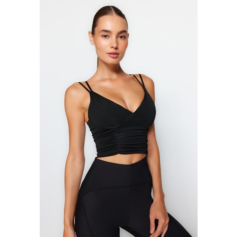 Trendyol Black Supported/Shaping Double Strap V-Neck Knitted Sports Bra