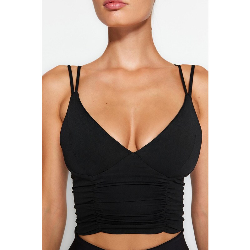 Trendyol Black Supported/Shaping Double Strap V-Neck Knitted Sports Bra