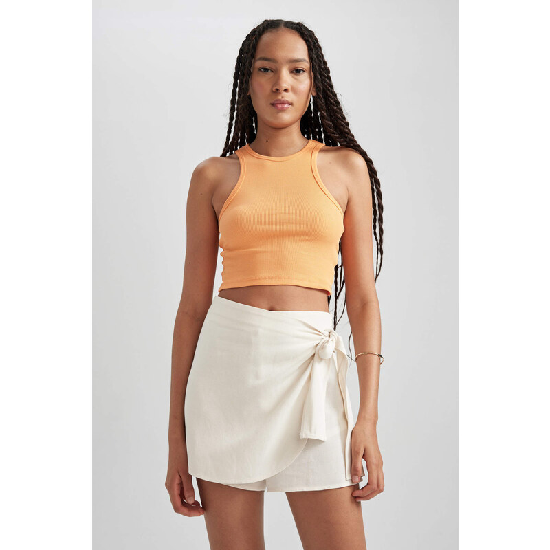 DEFACTO Fitted Halter Collar Ribbed Camisole Crop Top