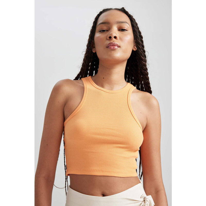 DEFACTO Fitted Halter Collar Ribbed Camisole Crop Top