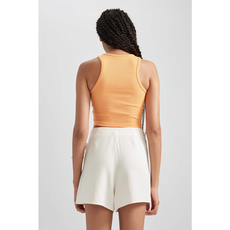 DEFACTO Fitted Halter Collar Ribbed Camisole Crop Top