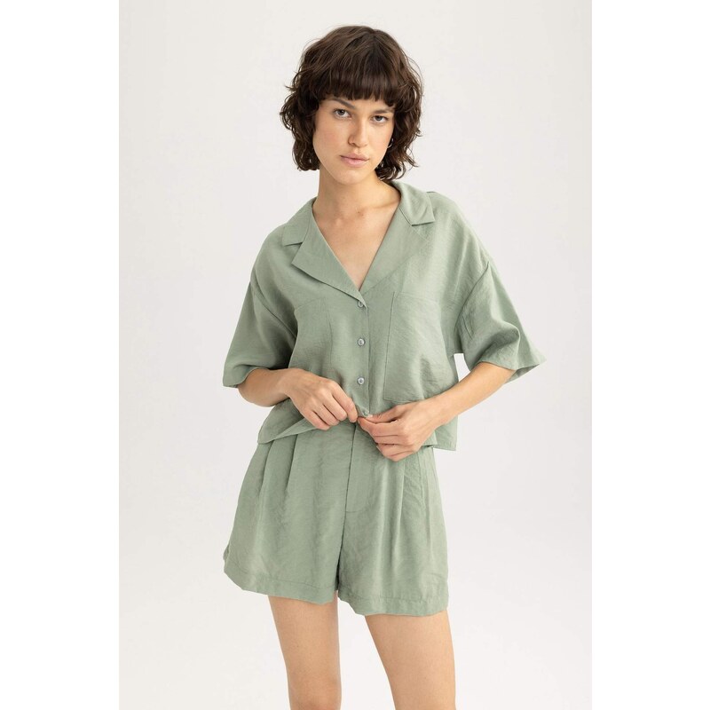 DEFACTO Relax Fit Pyjamas Collar modal Short Sleeve Shirt