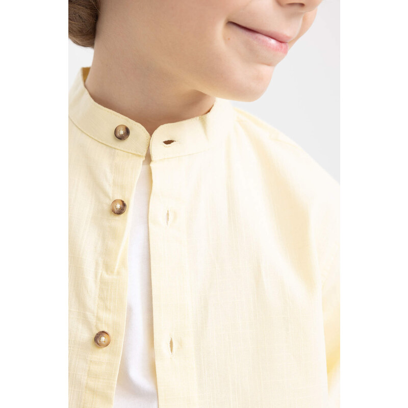 DEFACTO Boy Straight Collar Linen Look Long Sleeve Shirt