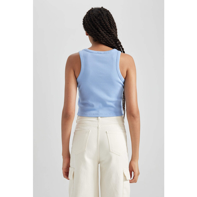 DEFACTO Fitted Printed Crew Neck Ribbed Camisole Crop Top