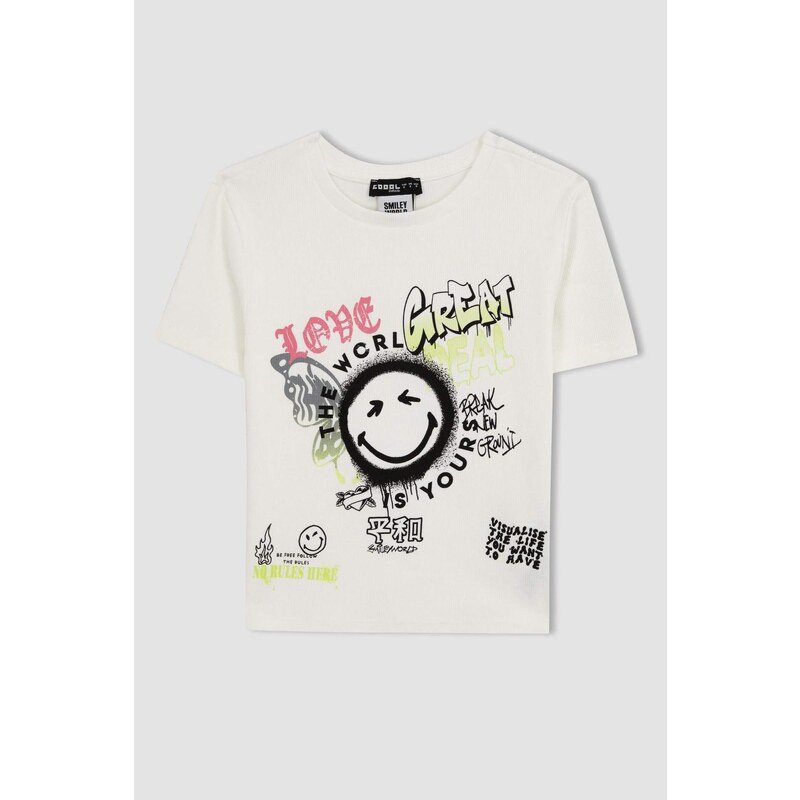 DEFACTO Slim Fit Smiley Licence Printed Camisole Short Sleeve T-Shirt