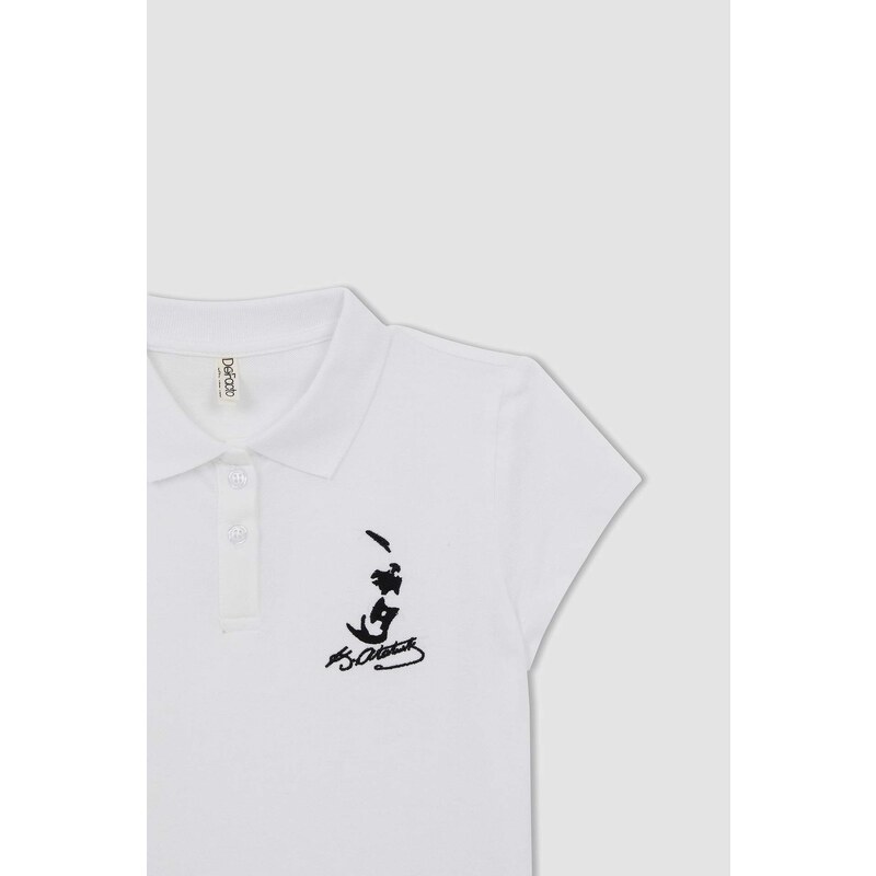 DEFACTO Girls Atatürk Printed Pique Short Sleeve Polo T-Shirt