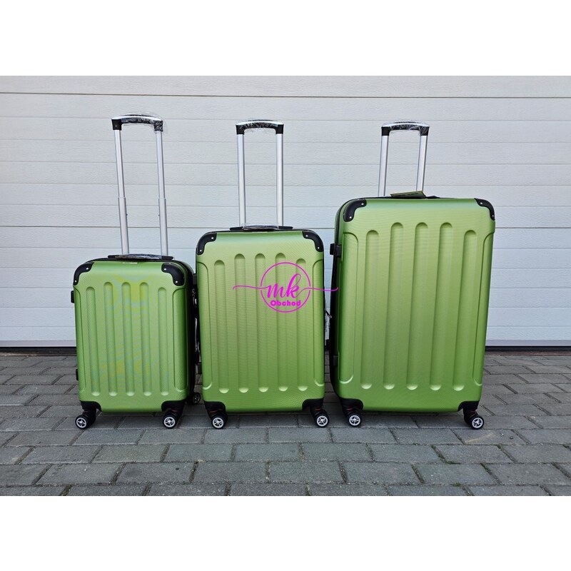 sada skořepinových cestovních kufrů 3 - zelená