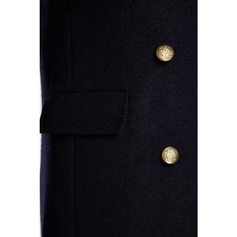 Trendyol Navy Blue Premium Gold Button Detailní razítkový kabát