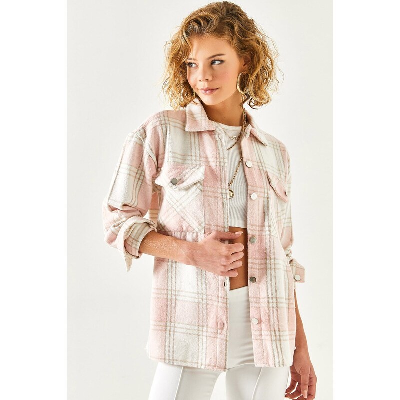 Olalook Women's Dried Rose Rosehip Shirt with Double Pockets and Snap Fastener