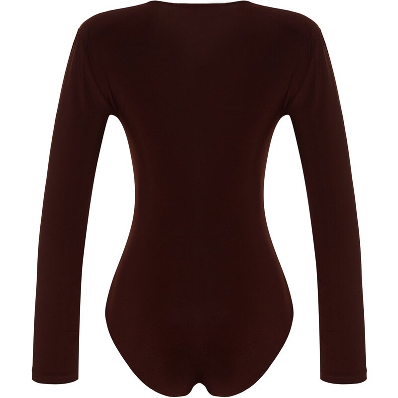 Trendyol Brown Padded Drape Detailed Fitted/Sleepy, Flexible Knitted Bodysuit