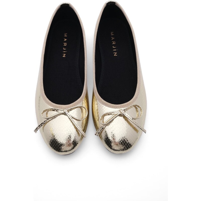 Marjin Women's Daily Flats Metallic Round Toe Ballerina Flats Adusa Golden Snake