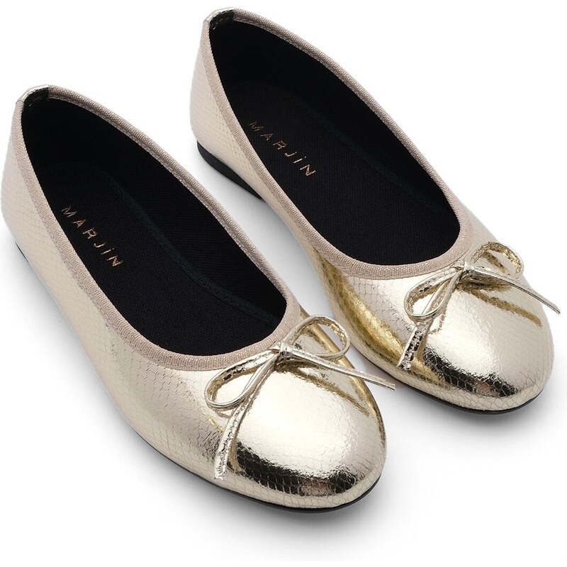 Marjin Women's Daily Flats Metallic Round Toe Ballerina Flats Adusa Golden Snake