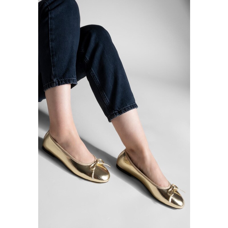 Marjin Women's Daily Flats Metallic Round Toe Ballerina Flats Adusa Golden Snake