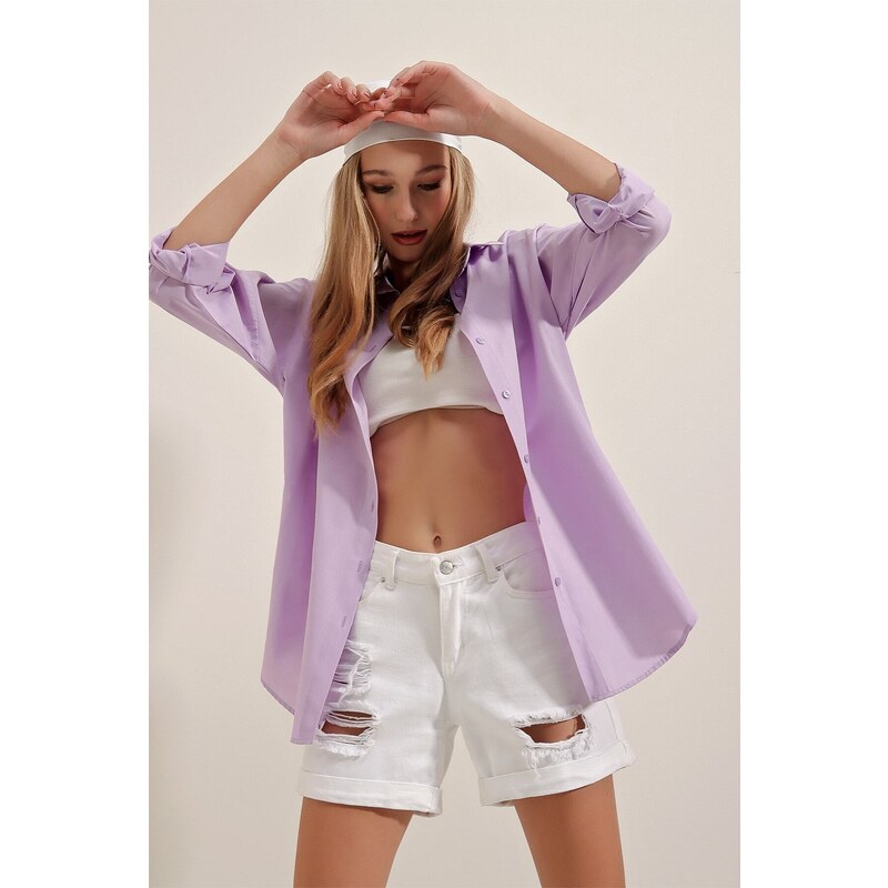 Bigdart 3900 Oversize Long Basic Shirt - Lilac