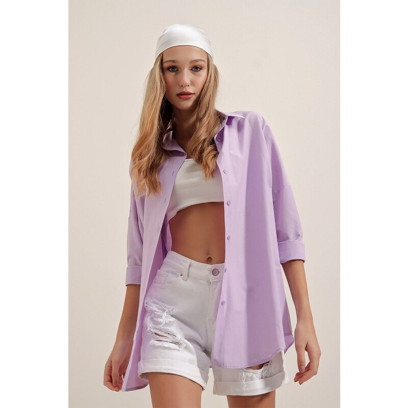 Bigdart 3900 Oversize Long Basic Shirt - Lilac